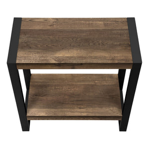 HomeRoots 24" Modern Black Metal and Brown Wood End Table with 2-Tier Shelf - Versatile Accent Table Design 489733