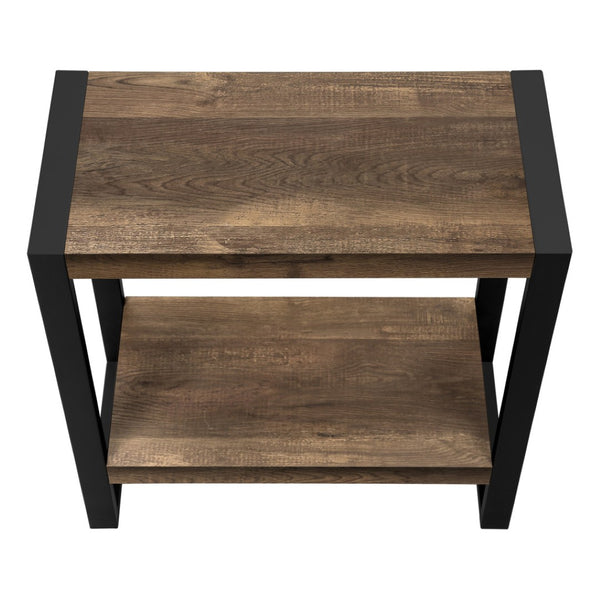 HomeRoots 24" Modern Black Metal and Brown Wood End Table with 2-Tier Shelf - Versatile Accent Table Design 489733