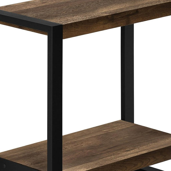 HomeRoots 24" Modern Black Metal and Brown Wood End Table with 2-Tier Shelf - Versatile Accent Table Design 489733