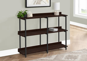 47 Inch Wood and Metal Console Table with Three Open Shelves for Entryway or Hallway