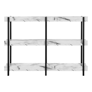 47 Inch Faux Marble Console Table with Three Open Shelves in White Black Metal Frame