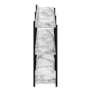 47 Inch Faux Marble Console Table with Three Open Shelves in White Black Metal Frame
