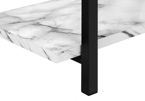 47 Inch Faux Marble Console Table with Three Open Shelves in White Black Metal Frame