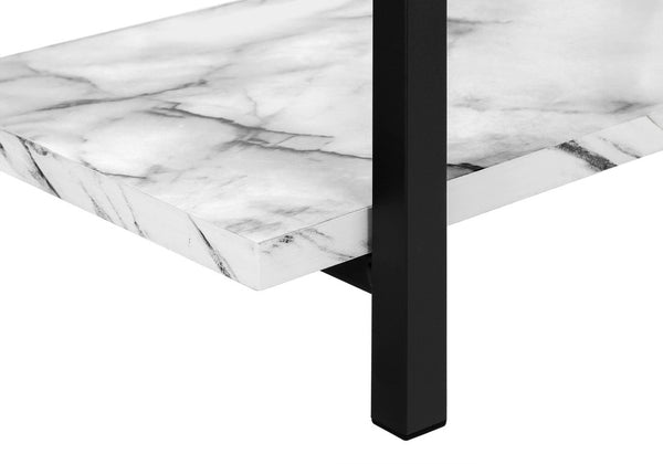 47 Inch Faux Marble Console Table with Three Open Shelves in White Black Metal Frame