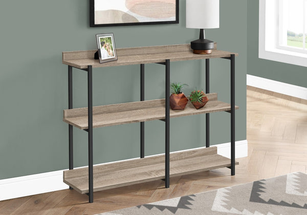 47 Inch Wood and Metal Console Table with Three Open Shelves for Entryway or Hallway