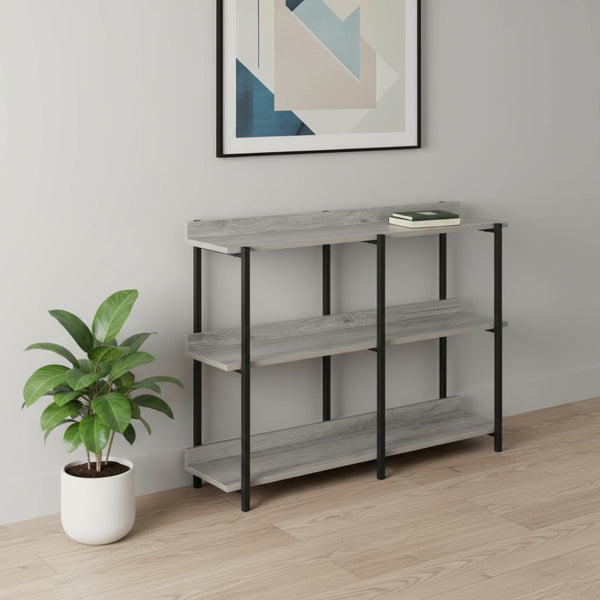 HomeRoots 34" Sleek Black and Gray End Table with Three Open Shelves for Modern Home Storage & Decor 489740