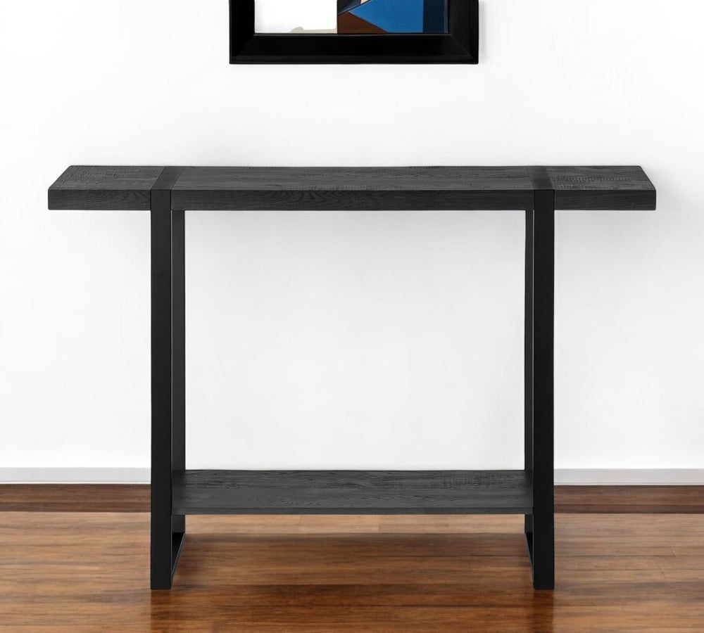 Homeroots 47" Black Wood And Metal Distressed Sled Console Table With Shelf - Stylish, Durable & Versatile Decor   489742