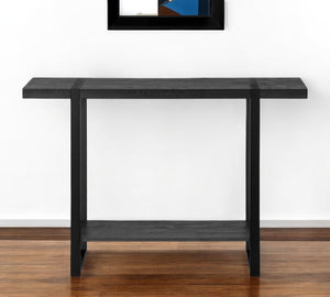 Homeroots 47" Black Wood And Metal Distressed Sled Console Table With Shelf - Stylish, Durable & Versatile Decor   489742