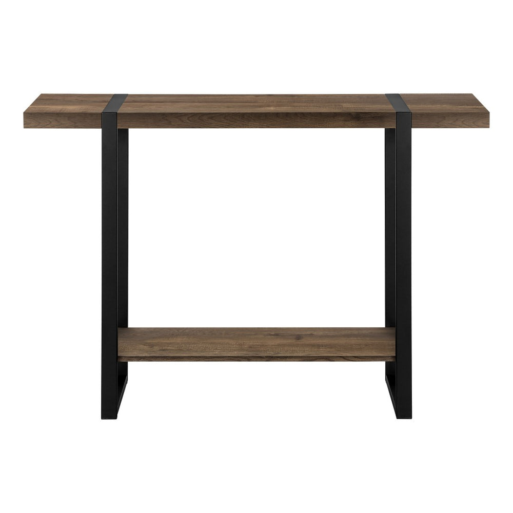 HomeRoots 47" Rustic Brown and Black Distressed Sled Console Table with Storage Shelf for Modern Spaces 489744
