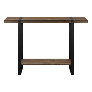 HomeRoots 47" Rustic Brown and Black Distressed Sled Console Table with Storage Shelf for Modern Spaces 489744