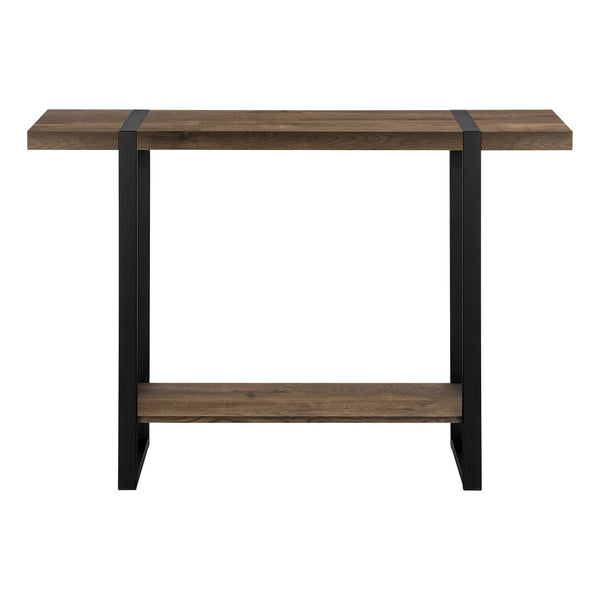 HomeRoots 47" Rustic Brown and Black Distressed Sled Console Table with Storage Shelf for Modern Spaces 489744