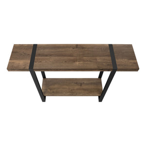 HomeRoots 47" Rustic Brown and Black Distressed Sled Console Table with Storage Shelf for Modern Spaces 489744