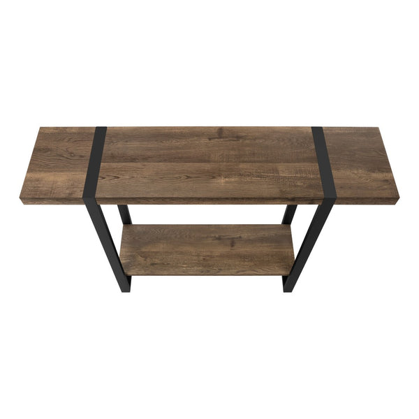 HomeRoots 47" Rustic Brown and Black Distressed Sled Console Table with Storage Shelf for Modern Spaces 489744