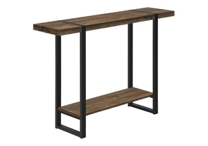 HomeRoots 47" Rustic Brown and Black Distressed Sled Console Table with Storage Shelf for Modern Spaces 489744