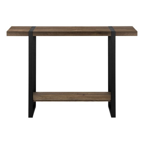 Homeroots 47" Stylish Brown And Black Distressed Wood And Metal Sled Console Table With Practical Shelf   489744