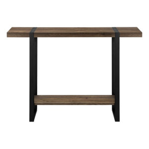 Homeroots 47" Stylish Brown And Black Distressed Wood And Metal Sled Console Table With Practical Shelf   489744
