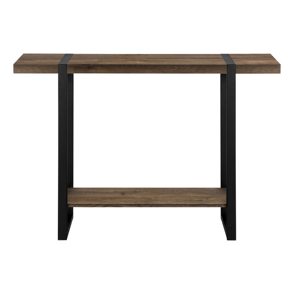 Homeroots 47" Stylish Brown And Black Distressed Wood And Metal Sled Console Table With Practical Shelf   489744