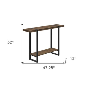 Homeroots 47" Stylish Brown And Black Distressed Wood And Metal Sled Console Table With Practical Shelf   489744