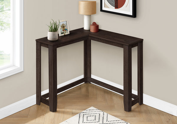 Homeroots 36" Espresso Solid Wood Distressed Corner Console Table - Stylish, Space-saving Elegance For Any Room   489756