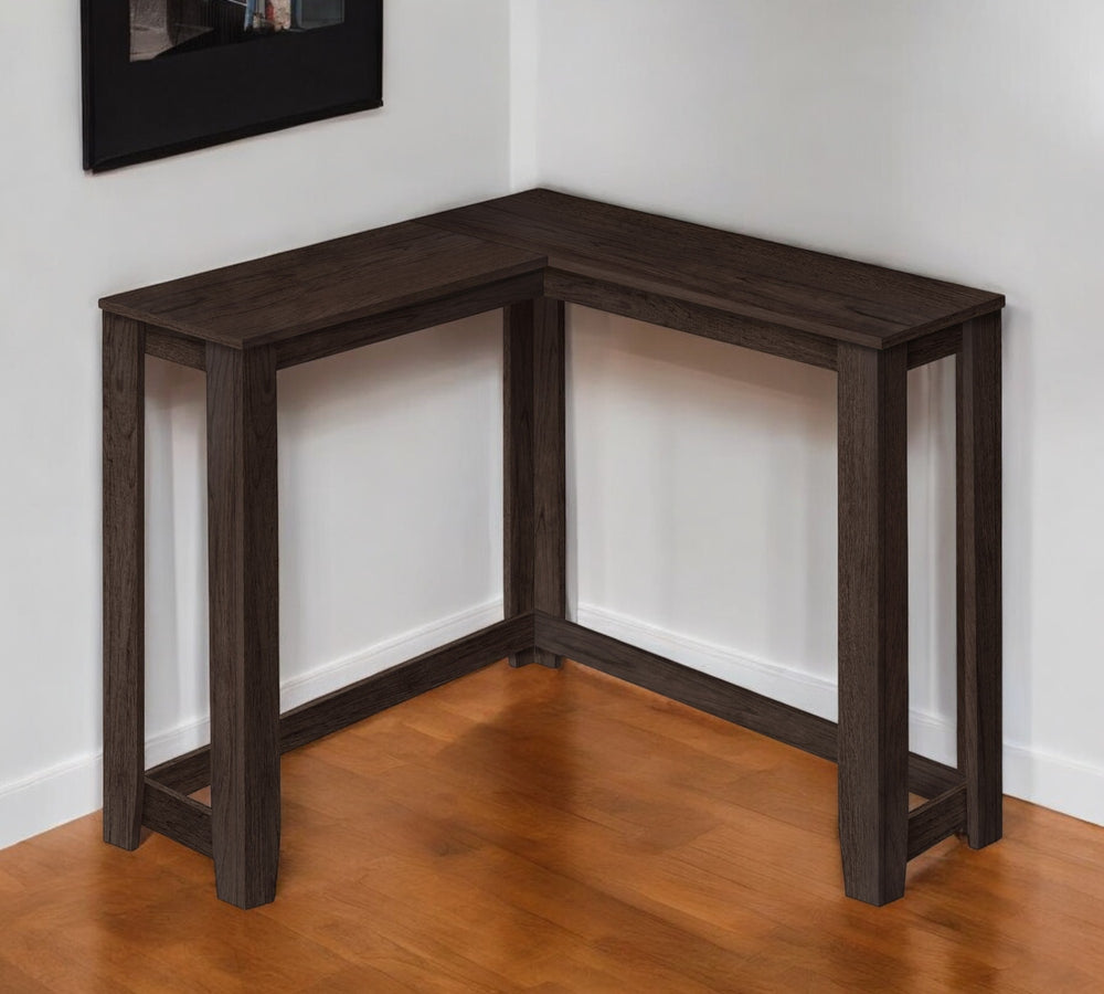 Homeroots 36" Espresso Solid Wood Distressed Corner Console Table - Stylish, Space-saving Elegance For Any Room   489756