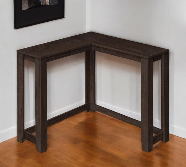 Homeroots 36" Espresso Solid Wood Distressed Corner Console Table - Stylish, Space-saving Elegance For Any Room   489756