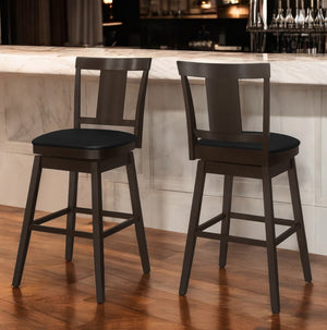 Homeroots Set Of Two 28" Espresso Solid Wood Counter Height Bar Chairs   489767