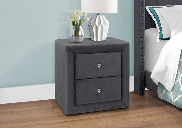 Homeroots 21" Dark Gray Velvet Two Drawer Nightstand   489768