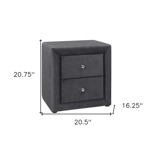 Homeroots 21" Dark Gray Velvet Two Drawer Nightstand   489768