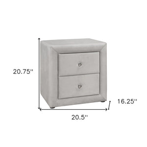 Homeroots 21" Light Gray Velvet Two Drawer Nightstand   489769