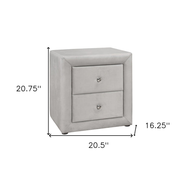 Homeroots 21" Light Gray Velvet Two Drawer Nightstand   489769