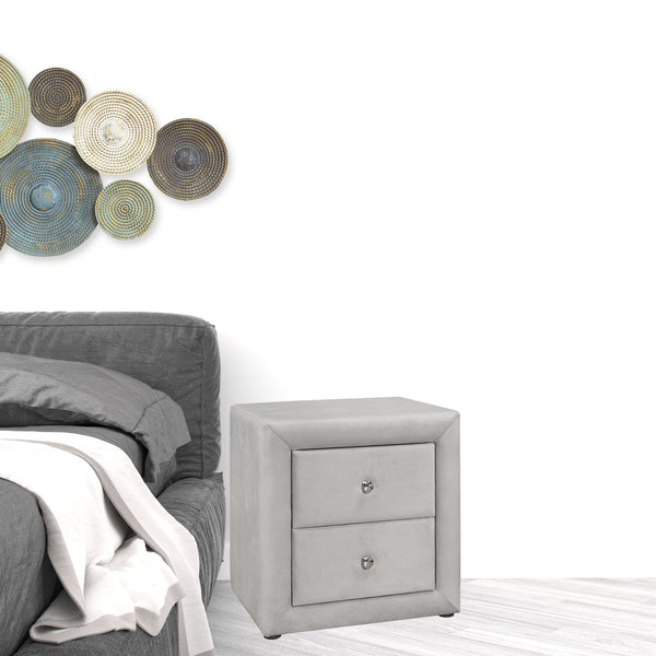 Homeroots 21" Light Gray Velvet Two Drawer Nightstand   489769
