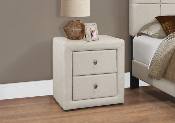 Homeroots 21" Beige Linen Blend Two Drawer Nightstand   489770