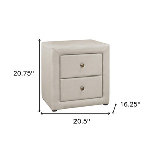 Homeroots 21" Beige Linen Blend Two Drawer Nightstand   489770