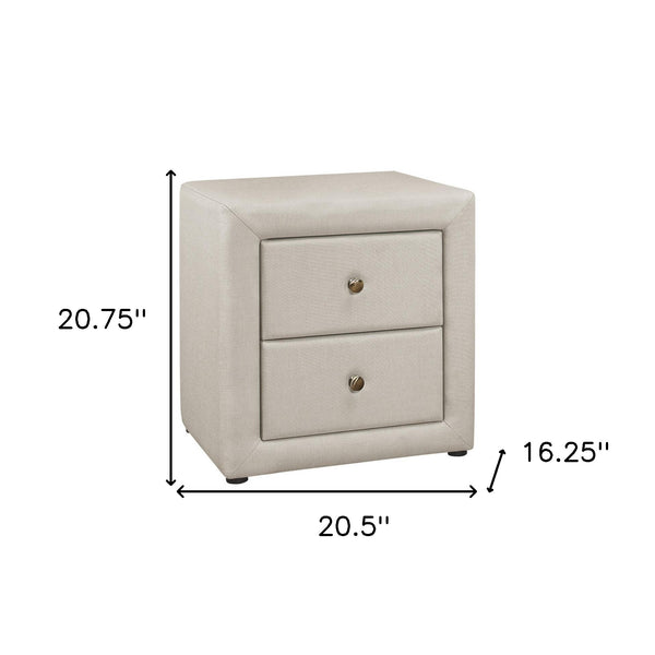 Homeroots 21" Beige Linen Blend Two Drawer Nightstand   489770