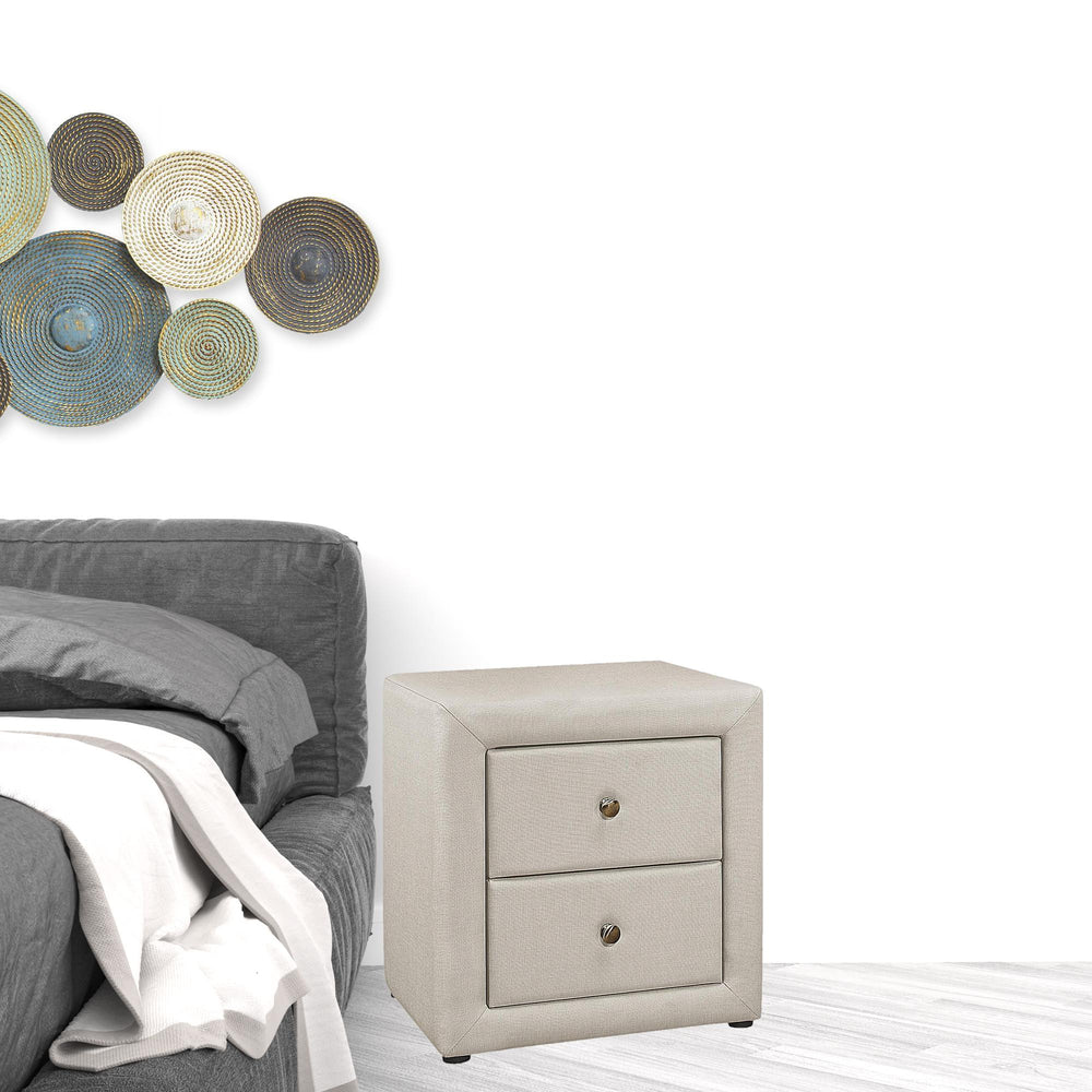 Homeroots 21" Beige Linen Blend Two Drawer Nightstand   489770