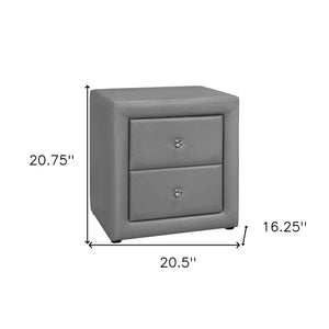 Homeroots 21" Gray Faux Leather Two Drawer Nightstand   489773