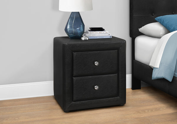 Homeroots 21" Black Faux Leather Two Drawer Nightstand   489774
