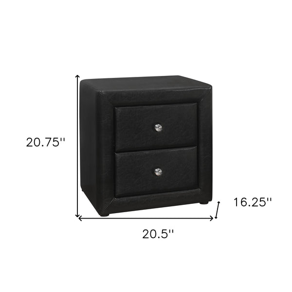 Homeroots 21" Black Faux Leather Two Drawer Nightstand   489774