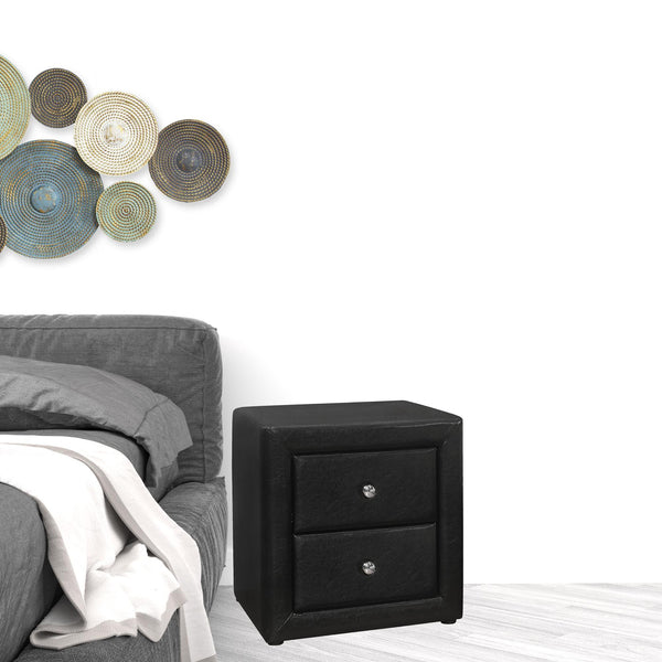 Homeroots 21" Black Faux Leather Two Drawer Nightstand   489774