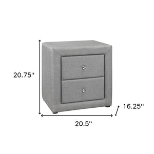 Homeroots 21" Gray Linen Blend Two Drawer Nightstand   489775