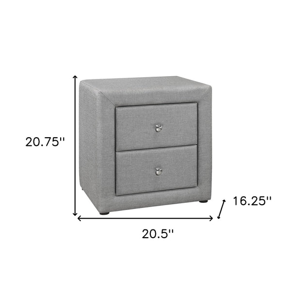Homeroots 21" Gray Linen Blend Two Drawer Nightstand   489775