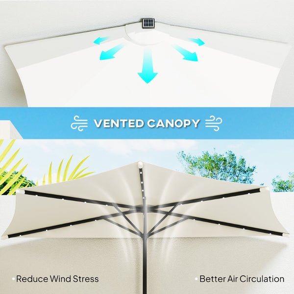 English Elm Upf 30 Plus Half Patio Umbrella with Solar Led Lights Vented Canopy Balcony T3971P426317