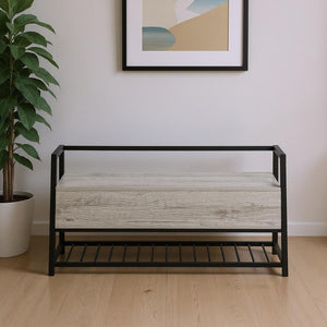 HomeRoots 42" Gray and Black Flip-Top Bench with Storage – Stylish Entryway Seating, Modern Design & Comfort 489779