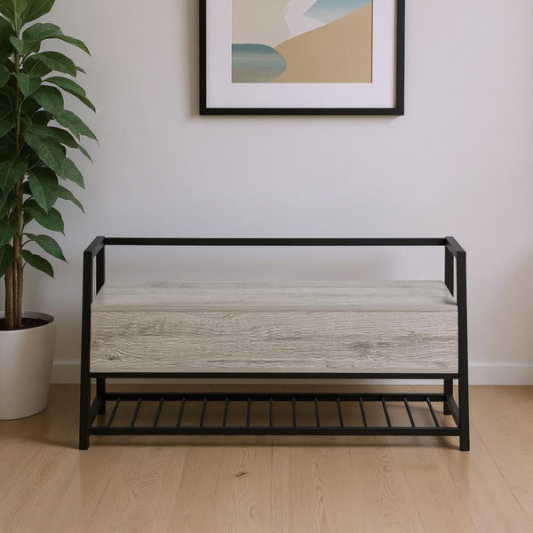 HomeRoots 42" Gray and Black Flip-Top Bench with Storage – Stylish Entryway Seating, Modern Design & Comfort 489779