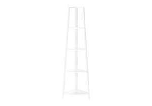 HomeRoots 59" Corner Bookcase - Sleek White Metal Four-Tier Storage Solution for Modern Home Decor & Organization 489785