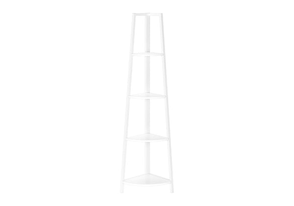 HomeRoots 59" Corner Bookcase - Sleek White Metal Four-Tier Storage Solution for Modern Home Decor & Organization 489785