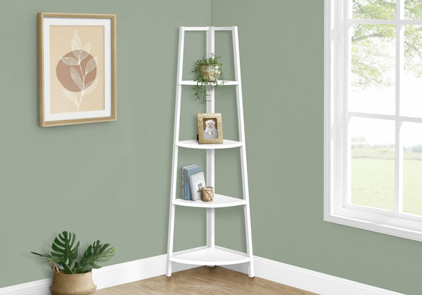 HomeRoots 59" Corner Bookcase - Sleek White Metal Four-Tier Storage Solution for Modern Home Decor & Organization 489785