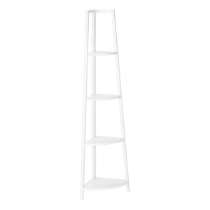 HomeRoots 59" Corner Bookcase - Sleek White Metal Four-Tier Storage Solution for Modern Home Decor & Organization 489785