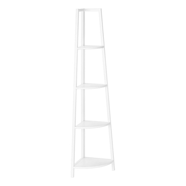 HomeRoots 59" Corner Bookcase - Sleek White Metal Four-Tier Storage Solution for Modern Home Decor & Organization 489785