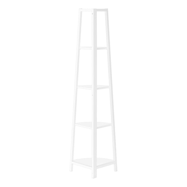 HomeRoots 59" Corner Bookcase - Sleek White Metal Four-Tier Storage Solution for Modern Home Decor & Organization 489785